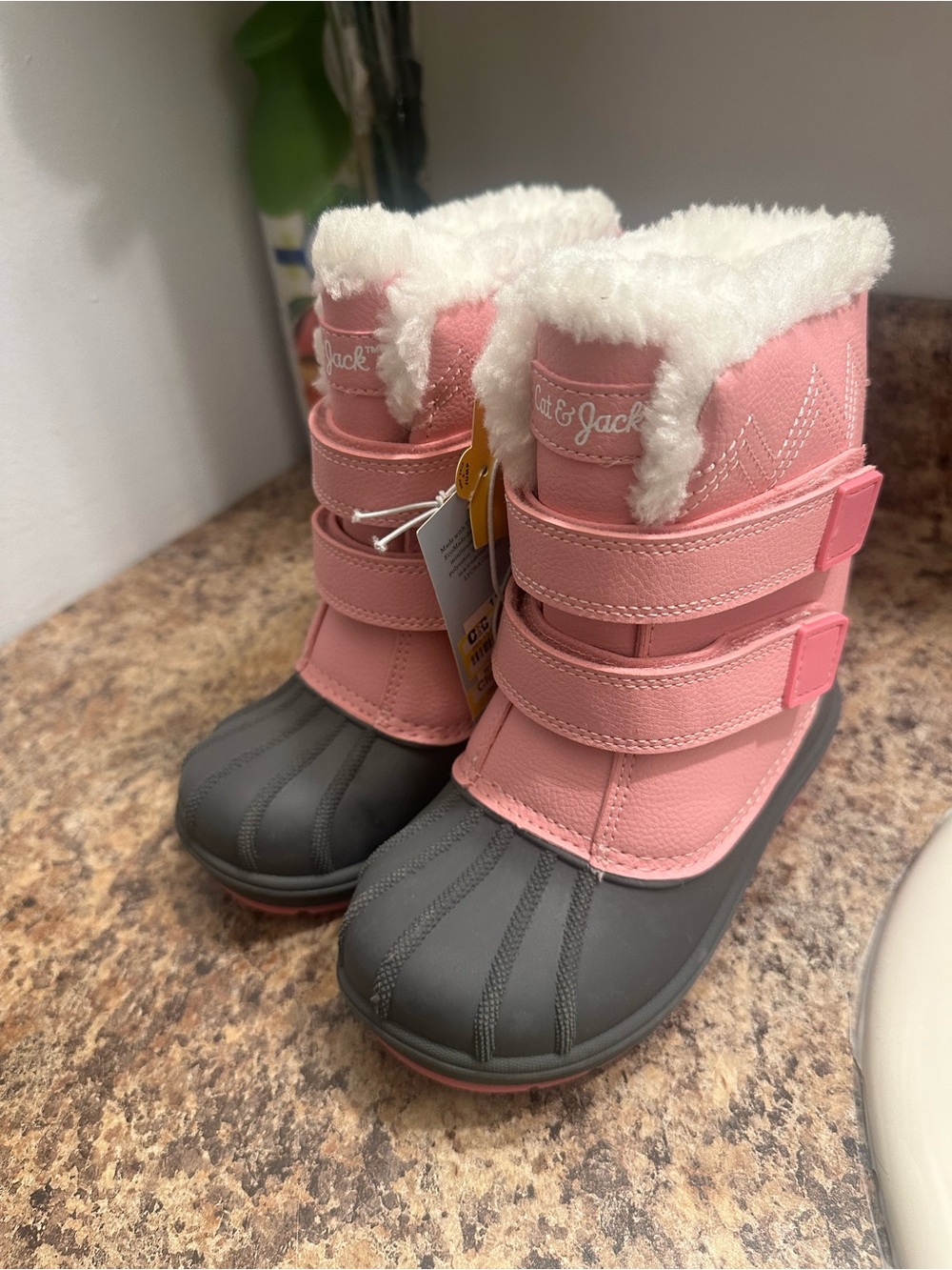 Cat & Jack Pink and Gray Waterproof Kids Snow Boots with Faux Fur